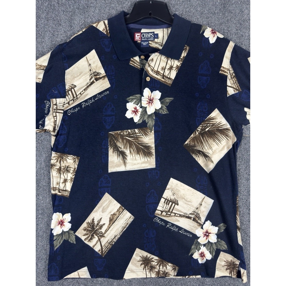 Chaps Ralph Lauren VTG Short Sleeve Hawaiian Floral Polo Shirt Vintage 90s LG